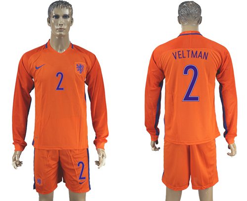 Holland #2 Veltman Home Long Sleeves Soccer Country Jersey - Click Image to Close
